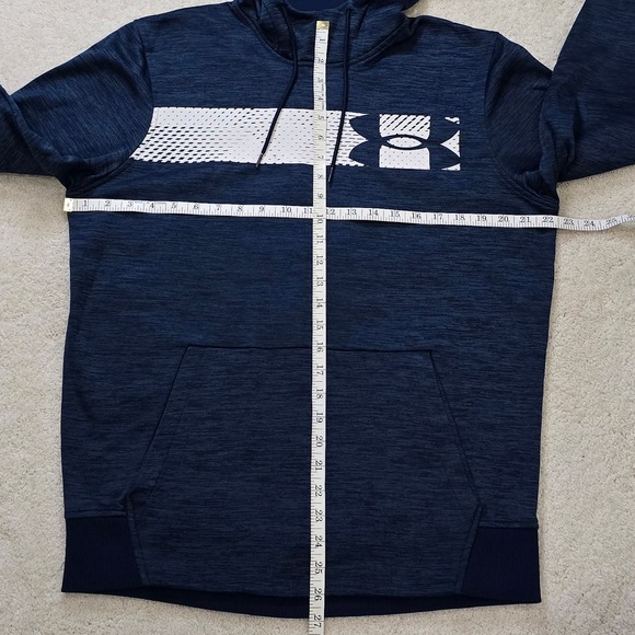 Under Armour ColdGear Hoodie Men's Sz MedLoose Fit Navy Blue Sweatshirt - Picture 2 of 8